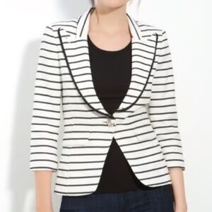 Smythe Stripe Linen Blend Blazer Size 12 Women’s Nautical Casual Black White